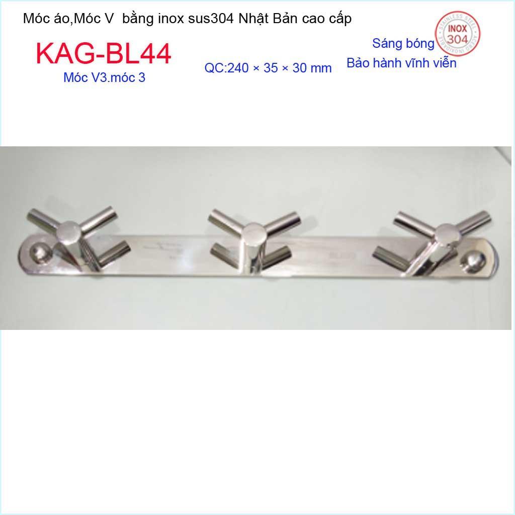 Móc treo đồ phòng tắm, Phụ kiện phòng tắm cao cấp Kace, Móc V3 treo đồ inox 304 Nhật Bản KAG-BL44