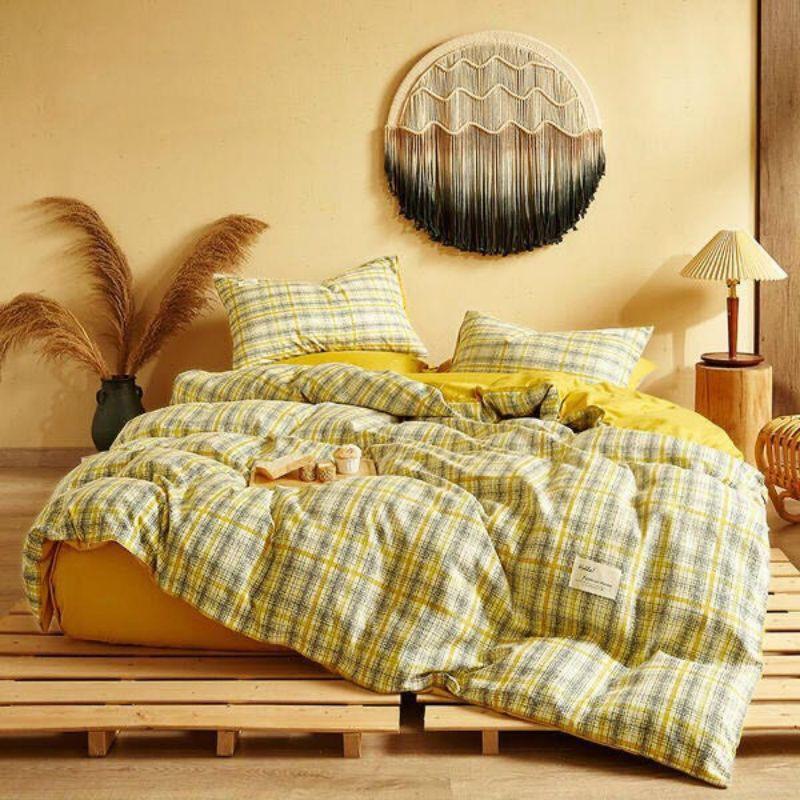 Bộ Chăn Ga Gối Cotton Tici Kẻ. Chăn Ga Phong Cách Hàn Quốc