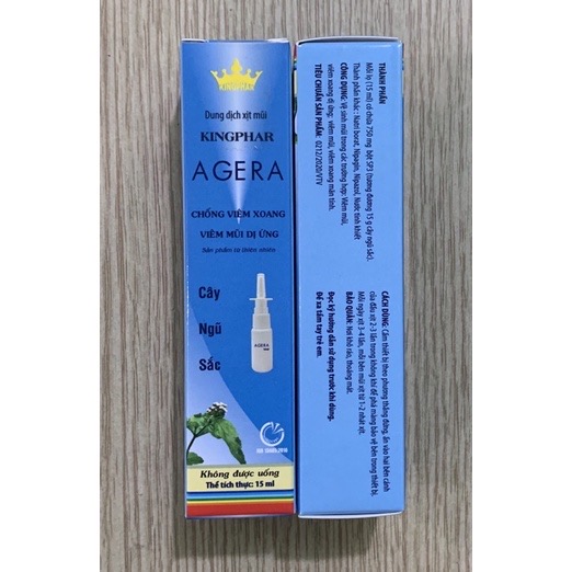 Dung dịch xịt mũi Kingphar Agera extra, chai 15ml, giúp sát khuẩn, hỗ trợ viêm xoang, viem mũi dị ứng