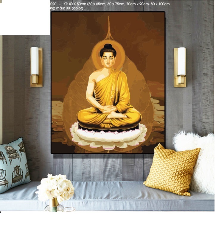 Tranh tô màu theo số, tranh số hóa 40x50cm hình Phật giáo đã căng khung, hàng có sẵn
