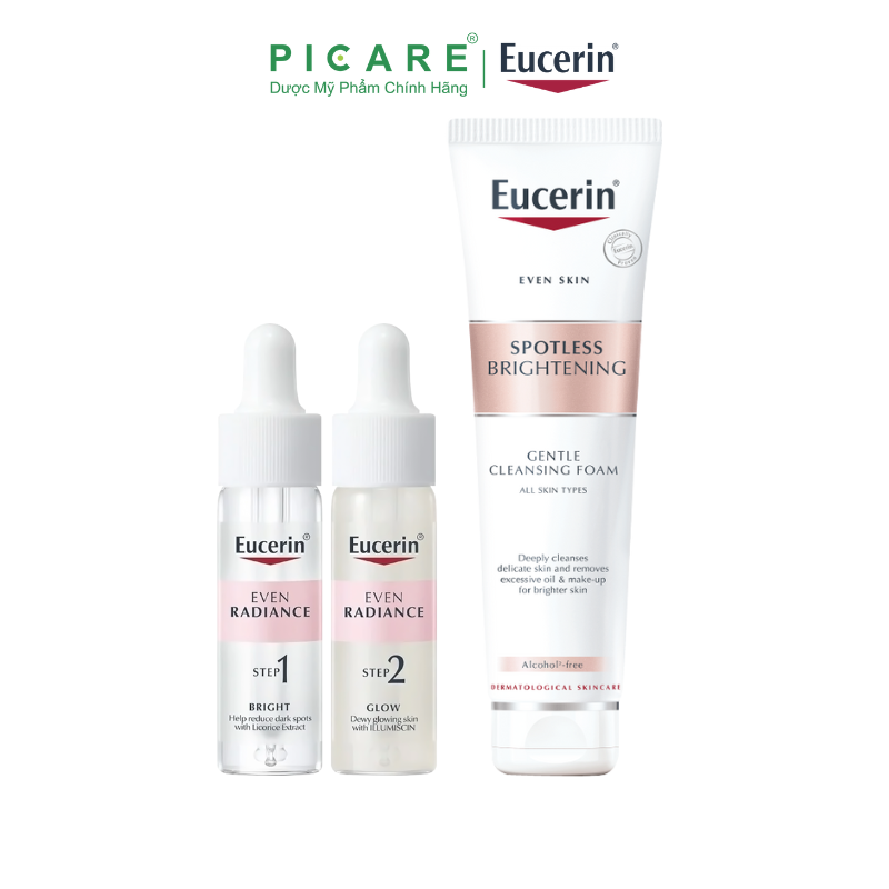 Combo Eucerin Tinh Chất Dưỡng Sáng Da Even Radiance Duo Ampoules Tặng Sữa Rửa Mặt Spotless Brightening Gentle Cleansing Foam 150g
