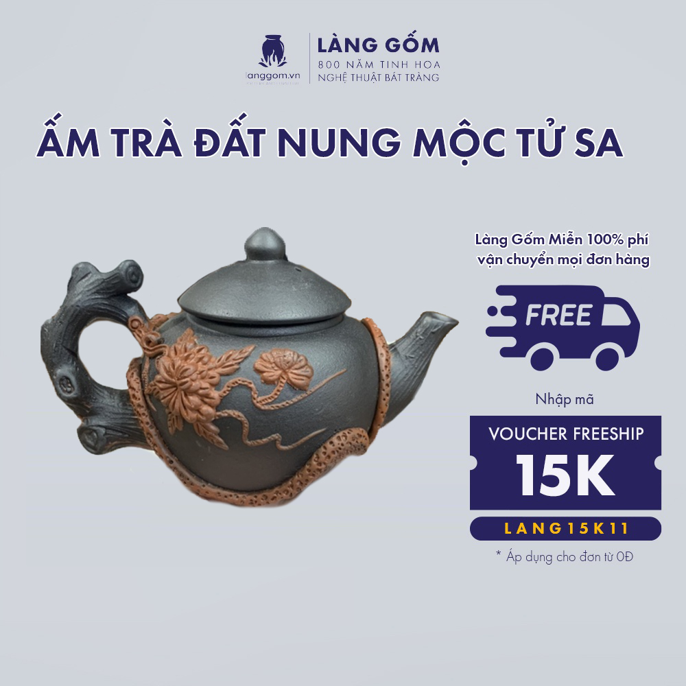 Ấm uống trà đất nung Mộc Tử Sa kiểu gốc cây, gốm sứ Bát Tràng cao cấp - LÀNG GỐM
