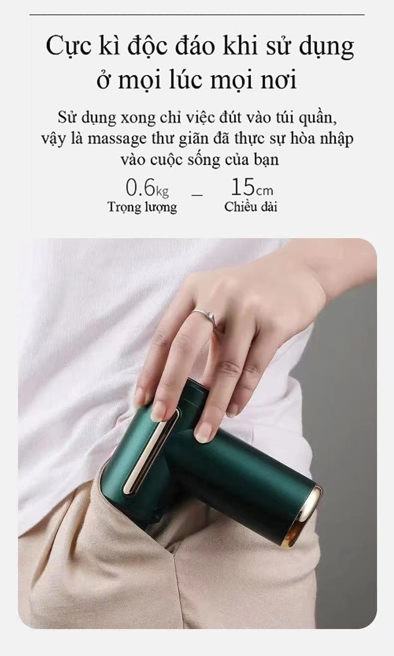 Máy massage mini cầm tay Mát xa 6 cấp độ, hỗ trợ maassage chuyên sâu, giảm đau cơ, cứng khớp hiệu quả nhanh chóng, đi kèm 4 đầu chuyên dụng - Quà tặng cho sức khỏe