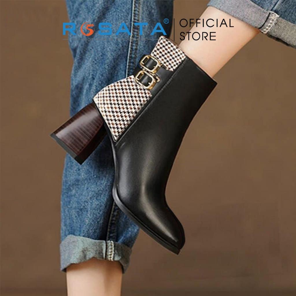 Giày bốt nữ ROSATA RO433 cổ cao mũi vuông êm chân khóa kéo hông gót vuông cao 7cm xuất xứ Việt Nam - BÒ
