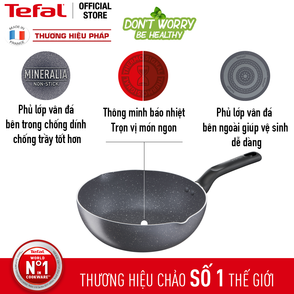 Combo 3 chảo chống dính Tefal - Chảo chiên 20cm Natura B2260295 &amp; Chảo chiên 24cm Natura B2260495 &amp; Chảo sâu lòng 24cm Natura B2266495 - Hàng chính hãng