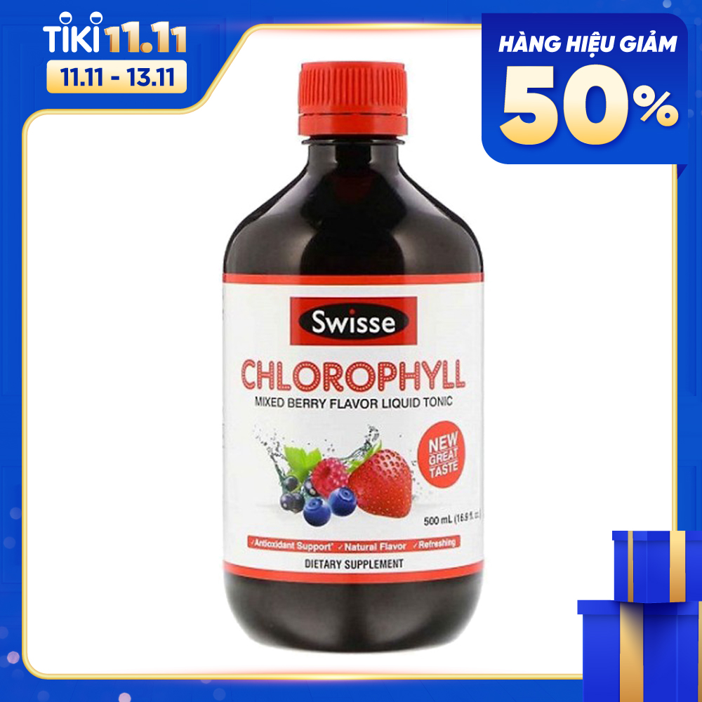 Nước diệp Lục Swisse Chlorophyll Mixed Berry Flavour Superfood 500ml Úc - Bổ máu, giảm viêm nhiễm, nhanh lành vét thương, hỗ trợ hệ hô hấp, viêm họng