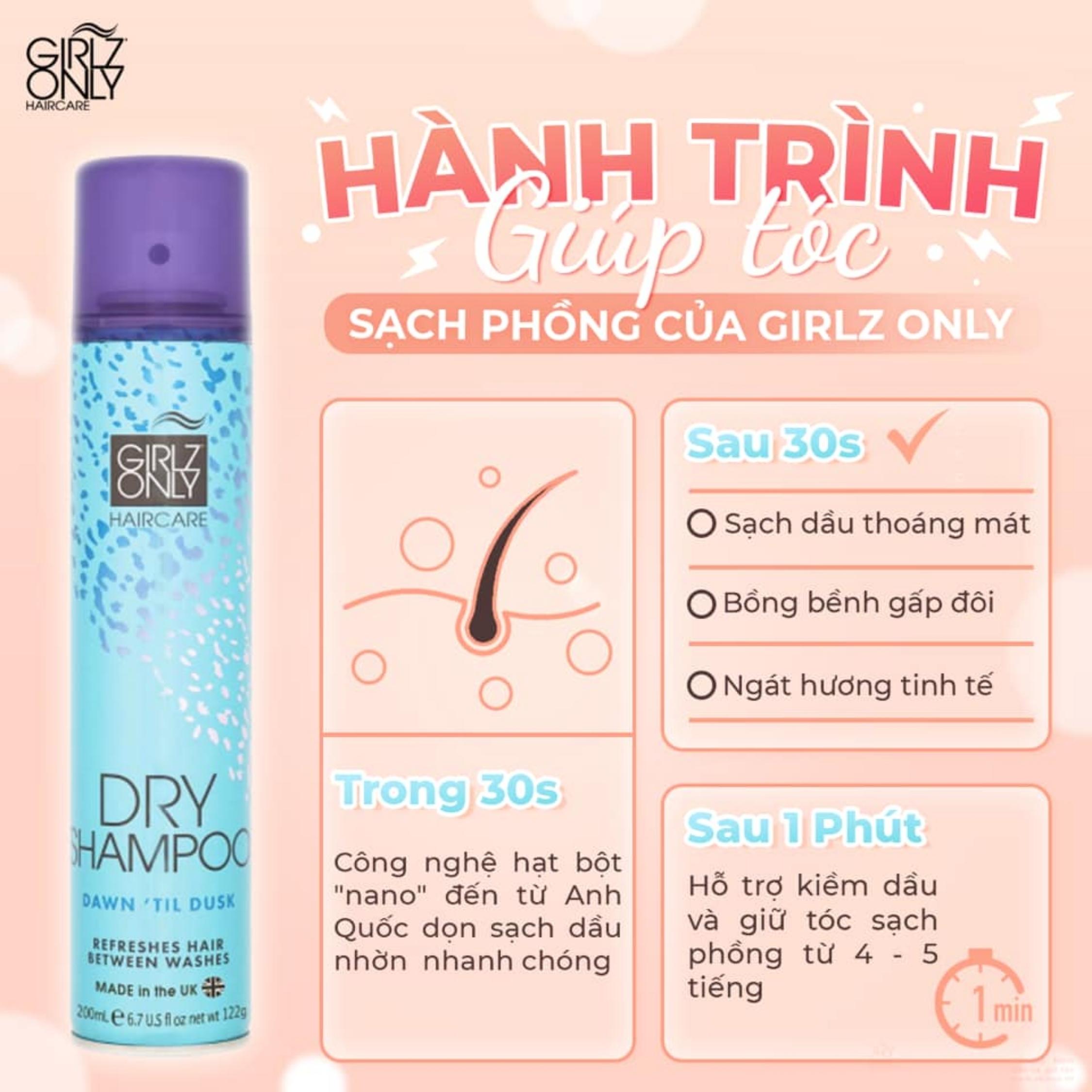 Dầu Gội Khô Girlz Only Xịt Tóc Gội Đầu Khô Dry Shampoo (Xanh) Không Bết Sạch Dầu Bồng Bềnh 200ml/Chai