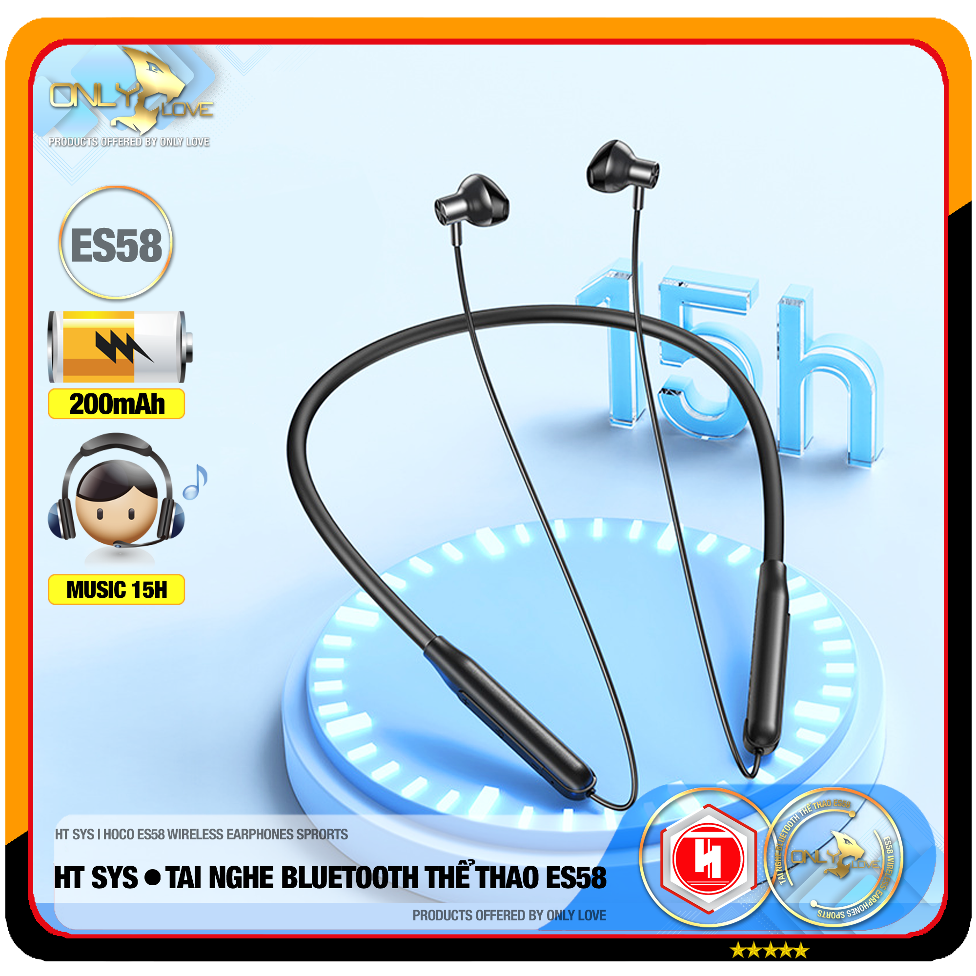 Tai Nghe Bluetooth Thể Thao HT SYS hoco ES58 Wireless Earphones  - Thời Gian Đàm Thoại Và Nghe Nhạc 15H - Bluetooth V5.0 - Âm BASS Cực Hay - Tương Thích Tất Cả Dòng Máy - Hàng Nhập Khẩu