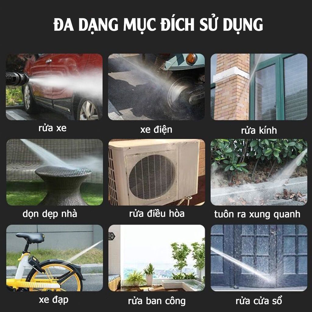 Máy rửa xe không dây di động, máy rửa xe có thể sạc Pin Lithium 25000 mAh Áp lực nước 65Bar, Trọng lượng 3,5kg màu trắng