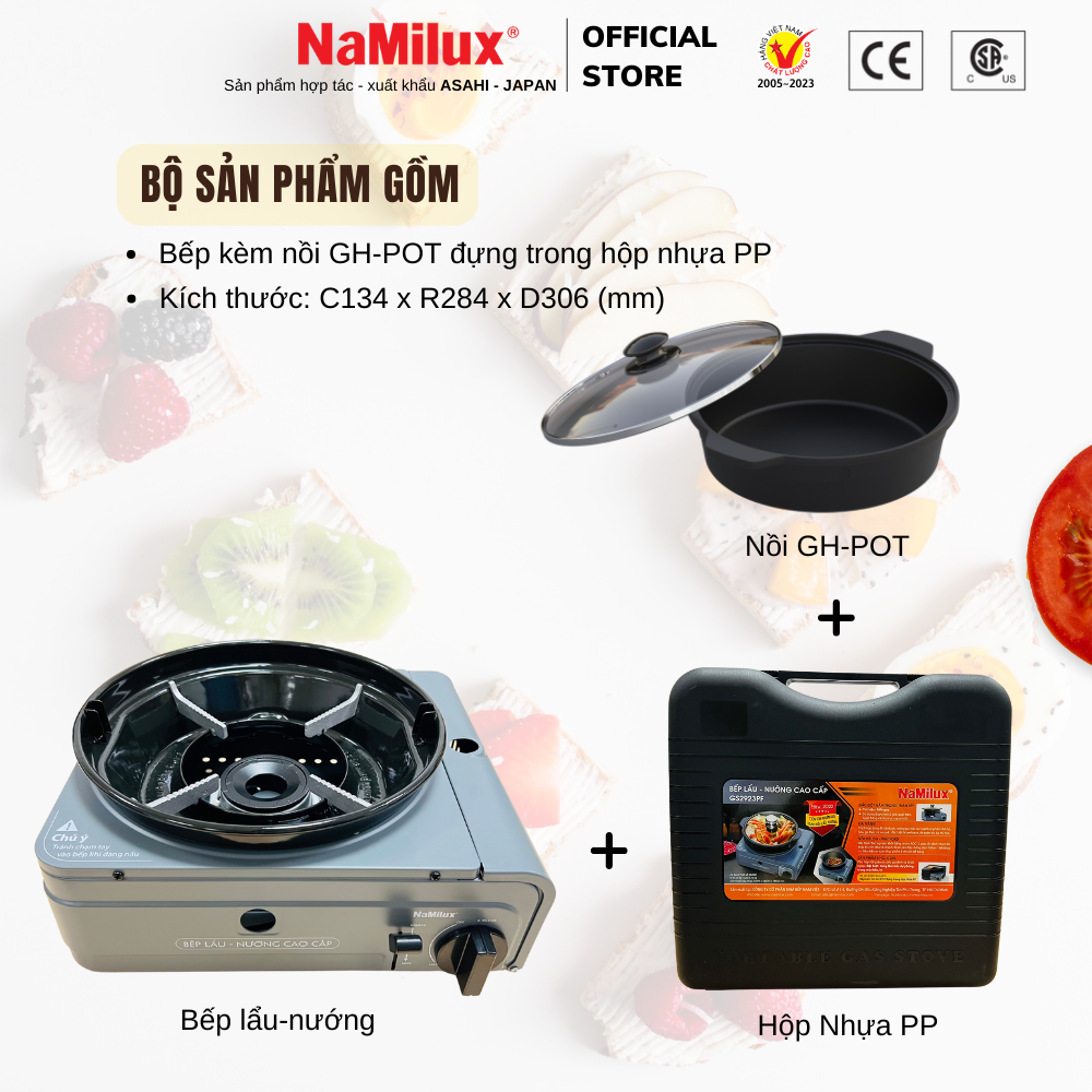 Bếp Lẩu - Nướng Áp Chảo Cao Cấp NaMilux GS2923PF│Chống Gió Siêu Việt│Nồi Chống Dính Teflon Whitford│Hàng Chính Hãng