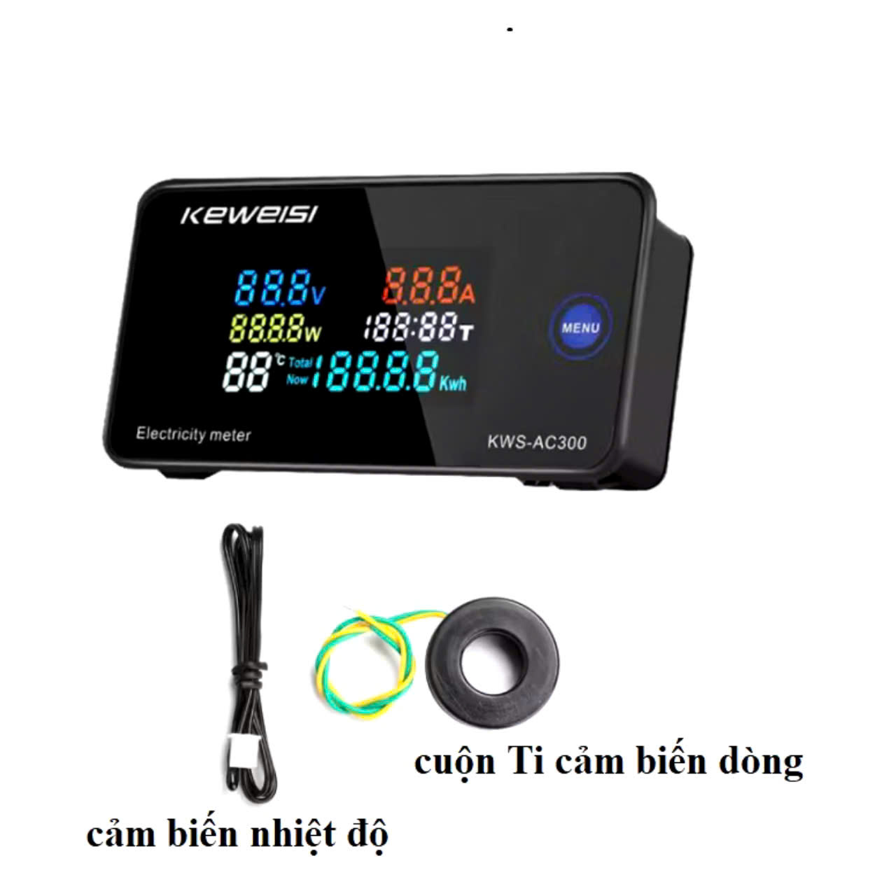 Công Tơ Điện Tử 6 Trong 1 Đo Công Suất, Cường Độ, Điện Áp AC 50~300V Màn Hình Màu Lớn