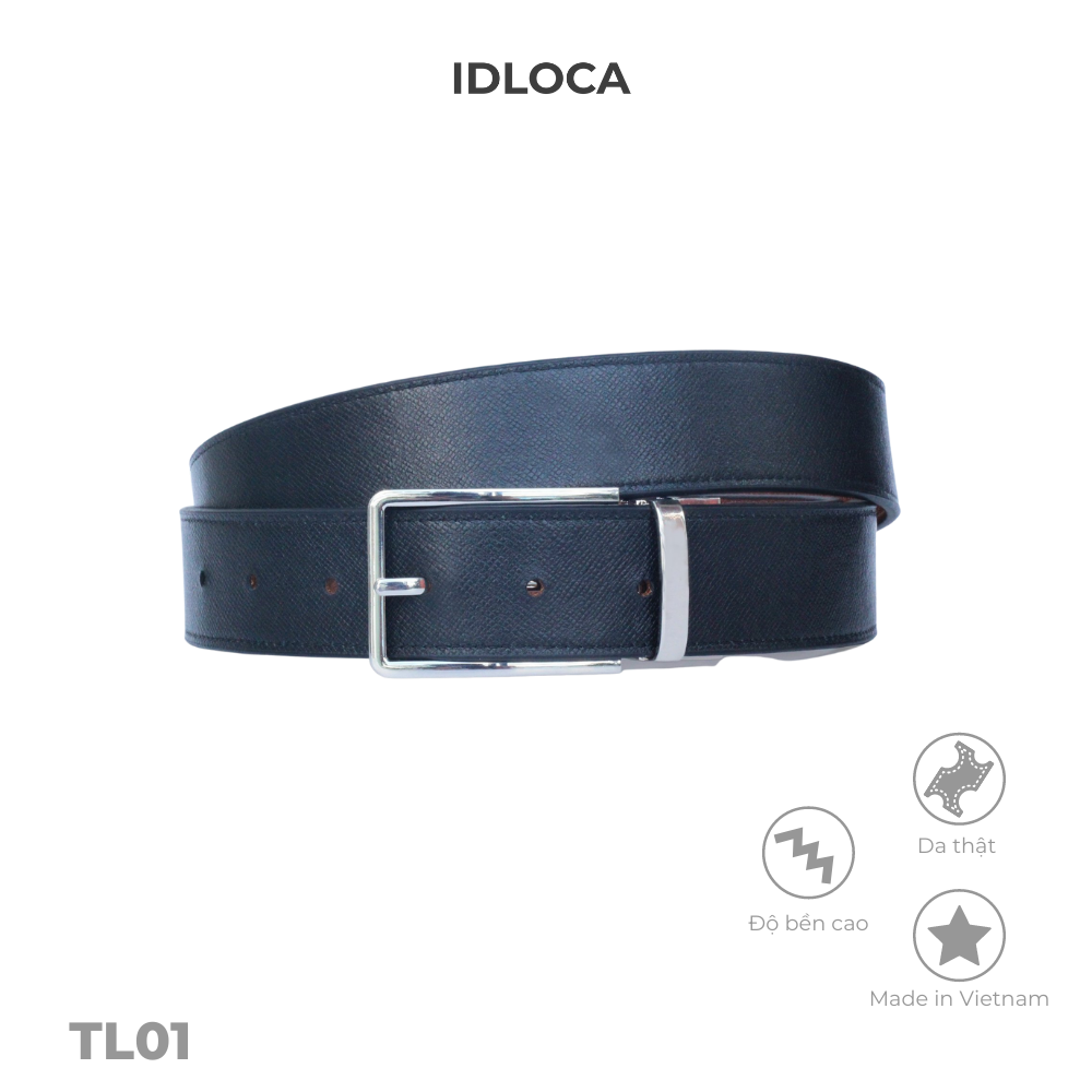 Thắt lưng nam cao cấp IDLOCA - 2 mặt da bò nâu và đen, đầu xoay hợp kim nhập khẩu
