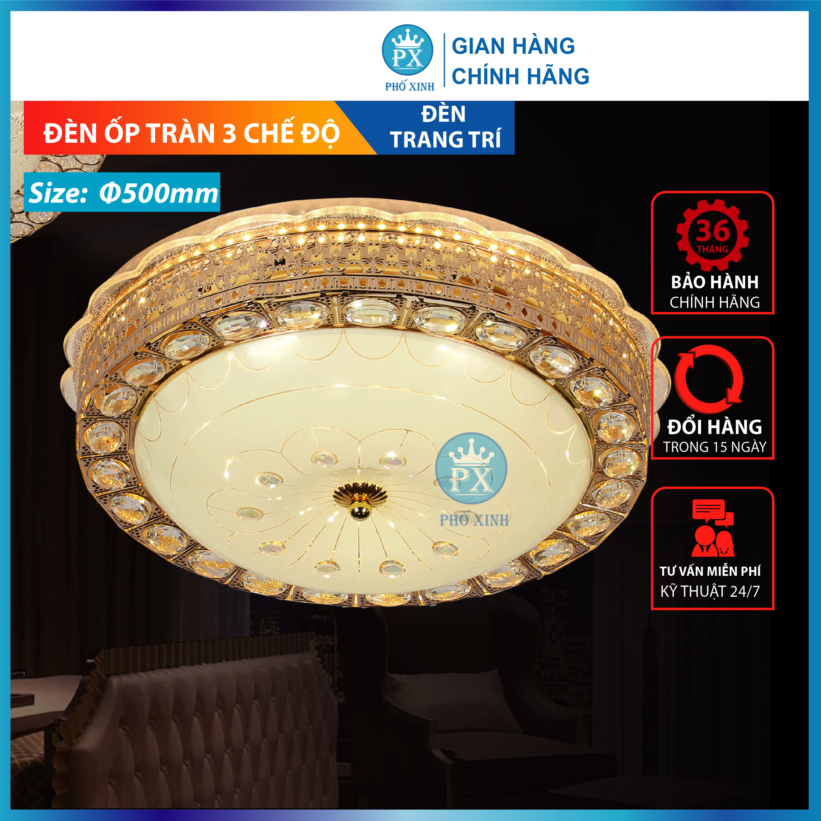 Đèn ốp trần Led trang trí,ốp trần ban công, đèn ốp trần nổi trang trí, đèn ốp tròn, mâm ốp trần nổi phi 500mm 400mm