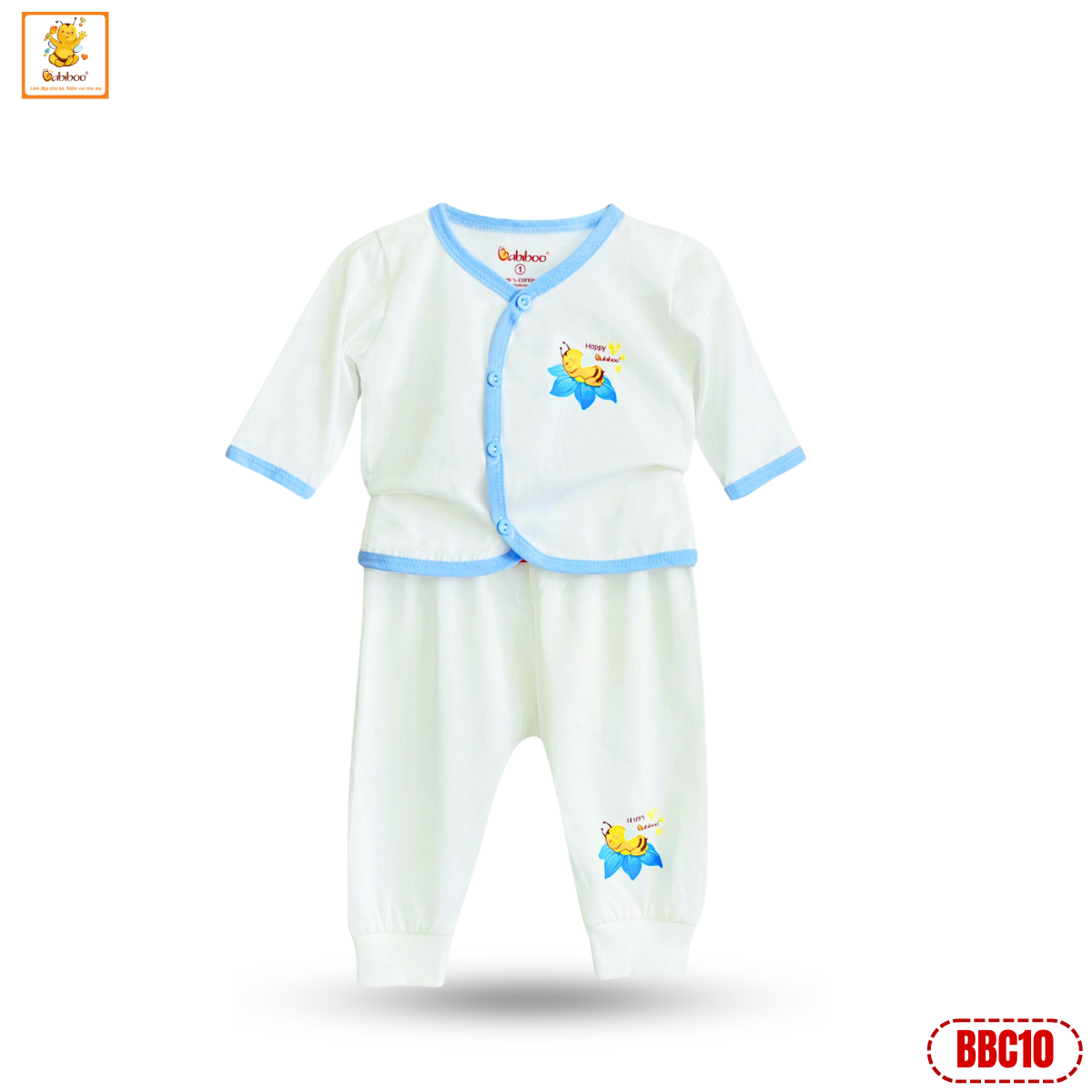 Quần áo sơ sinh Babiboo bộ dài sơ sinh cotton viền màu mềm mại, thấm hút BBC10