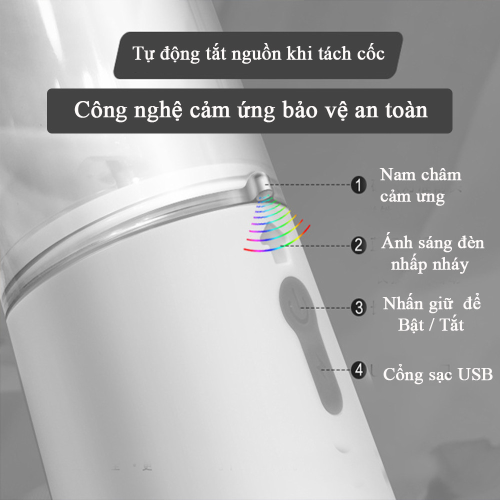 Máy Xay Sinh Tố Cầm Tay Đa Năng Kanchhi Sạc Tích Điện Cao Cấp Công Suất Lớn Bình Chứa 450ml, An Toàn Công Nghệ Nhật Bản