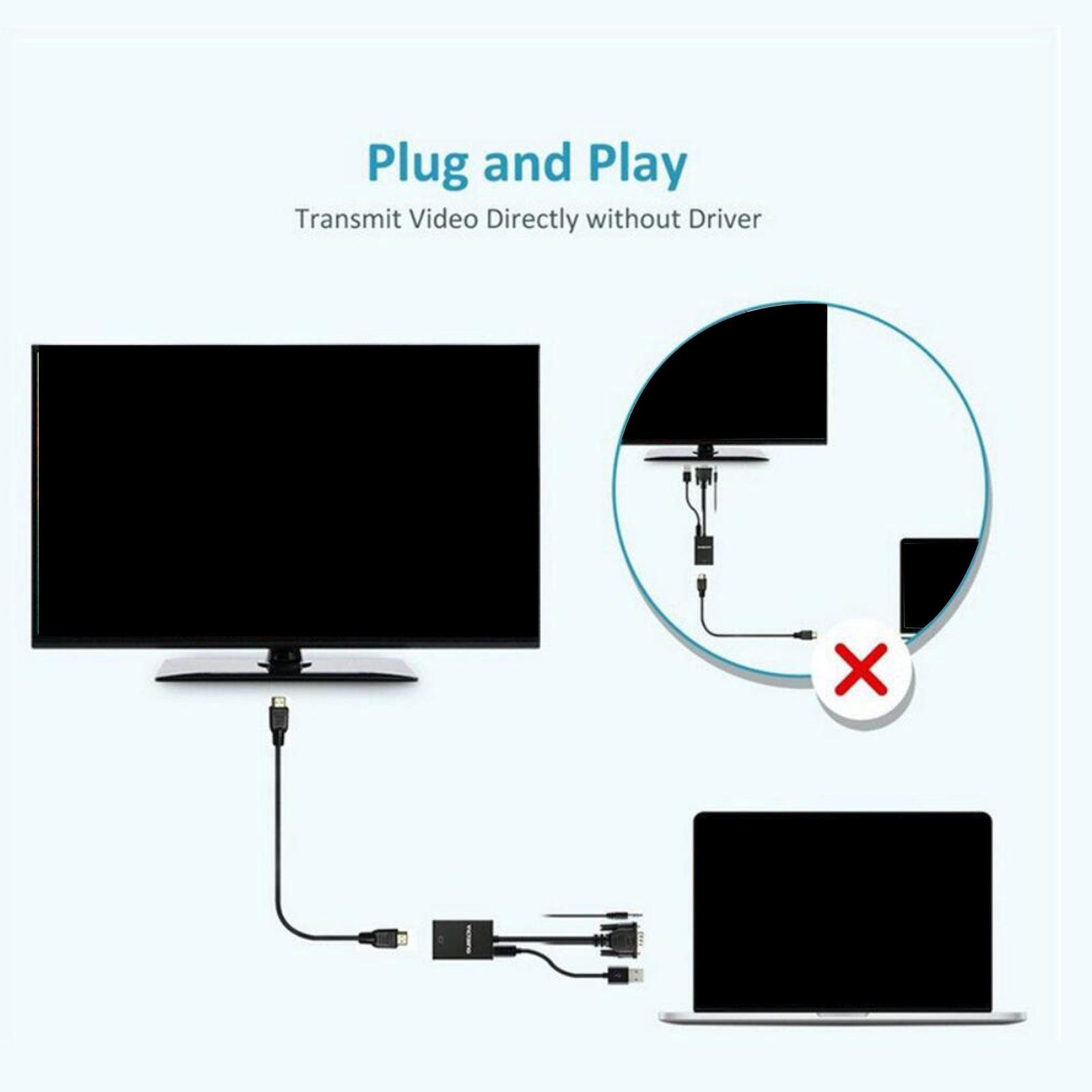 VGA to HDMI Converter Adapter VGA to HDMI for Computer Mobile Phones Black