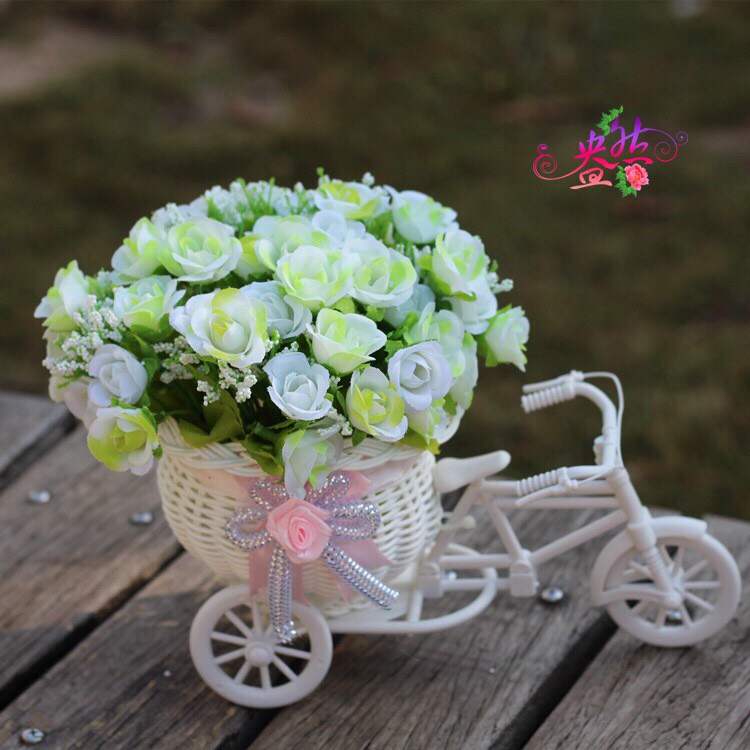 Xe đạp hoa mini trang trí để bàn, kệ tủ, quán cafe - Giỏ Hoa cắm sẵn nhiều mẫu tuyệt đẹp