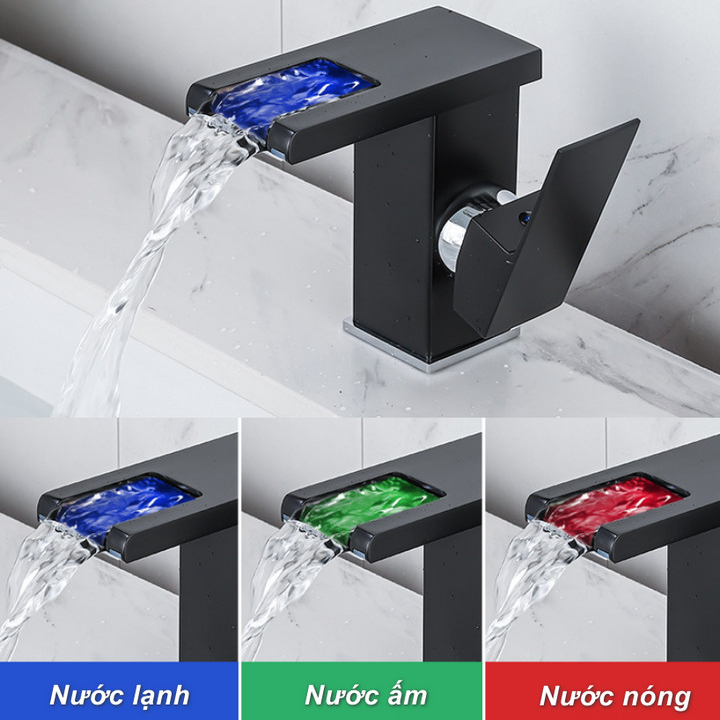 Bộ Vòi Lavabo Thay Đổi Màu Theo Nhiệt Độ Black LED