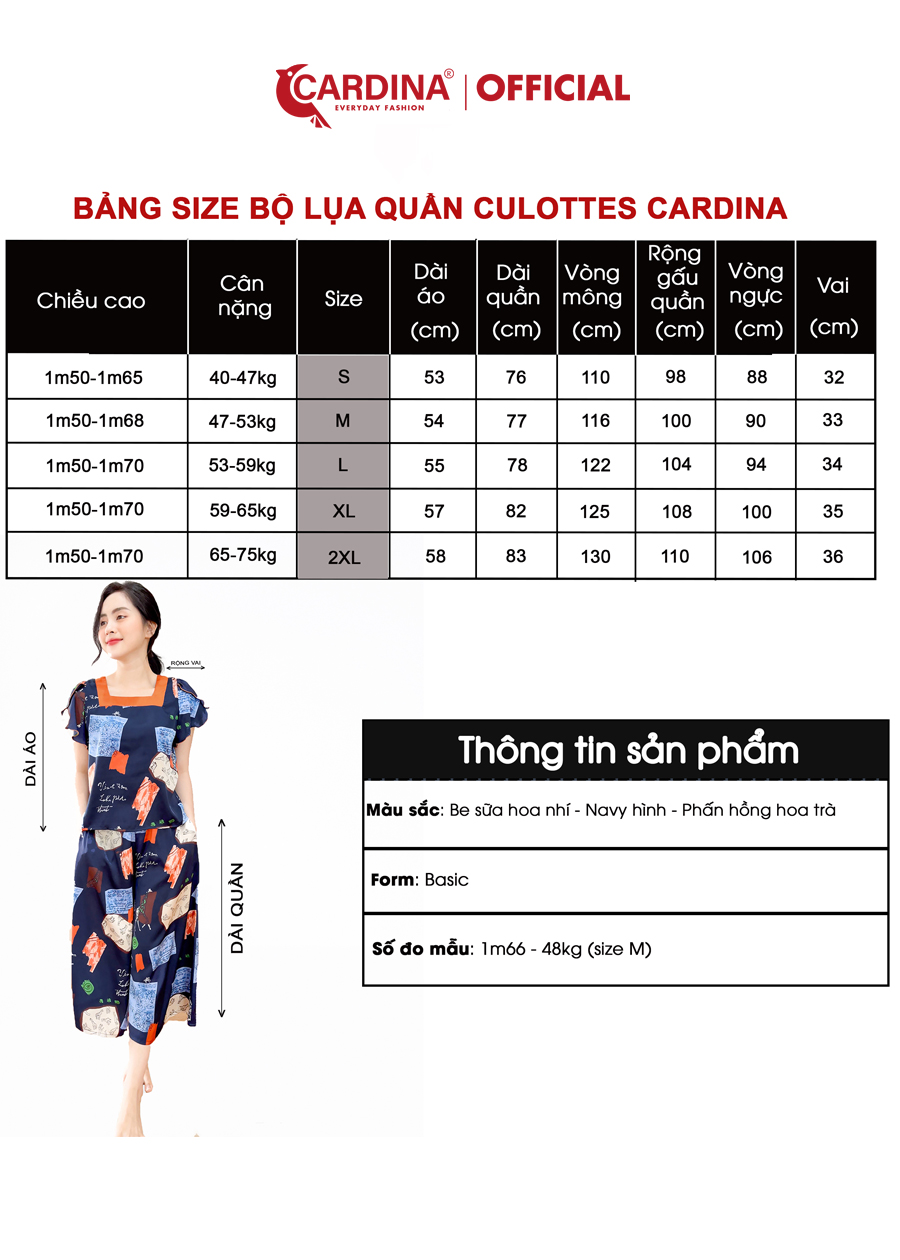 Đồ Bộ Nữ CARDINA Chất Lụa Satin Nhật Cao Cấp Áo Cổ Vuông Tay Bèo Quần Culottes Thời Trang 2SF11