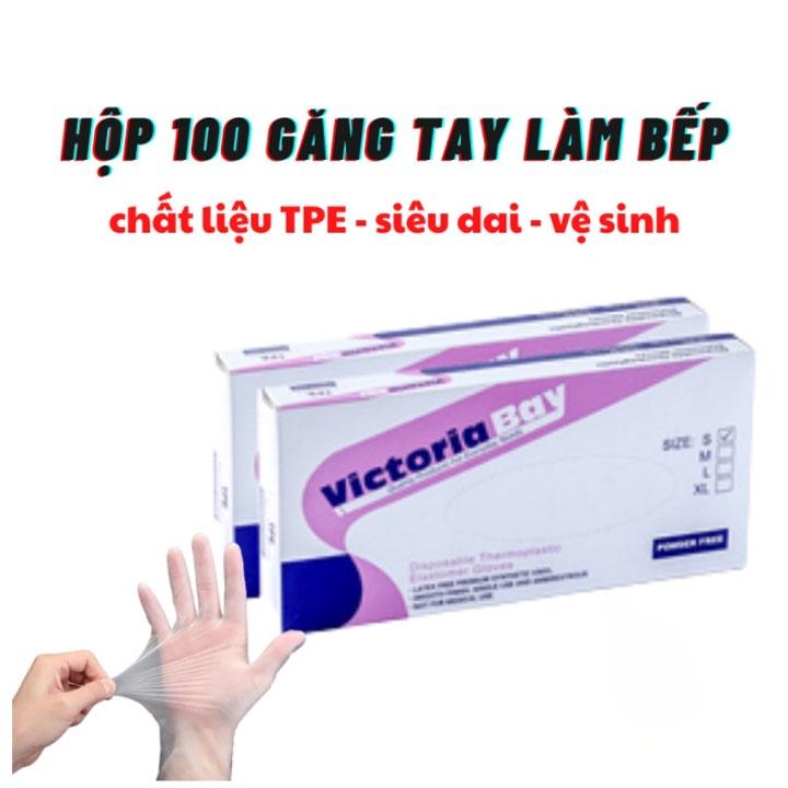 SP1770 Hộp 100 găng tay rửa bát làm bếp vệ sinh VictoriaBay bao tay siêu dai chất liệu TPE không mùi