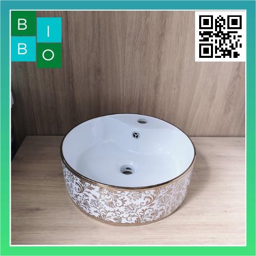 Lavabo Đặt Bàn Tròn Mạ Hoa Văn Vàng