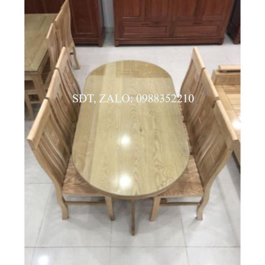 Bộ Bàn Ăn Oval Gỗ Sồi 6 Ghế Màu Tự Nhiên