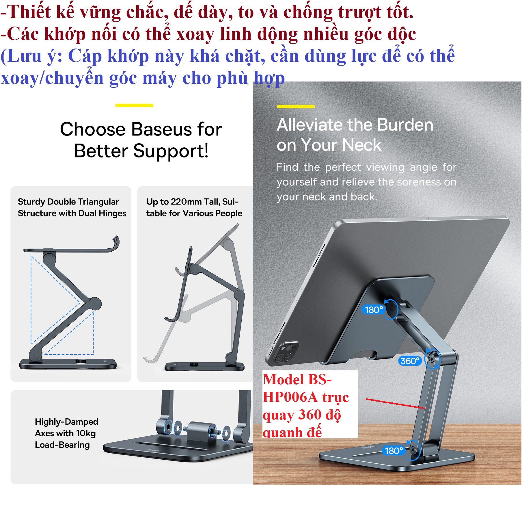 Giá đỡ điện thoại máy tính bảng hợp kim nhôm để bàn dạng xếp Baseus Biaxial Foldable Metal Stand _ Hàng chính hãng