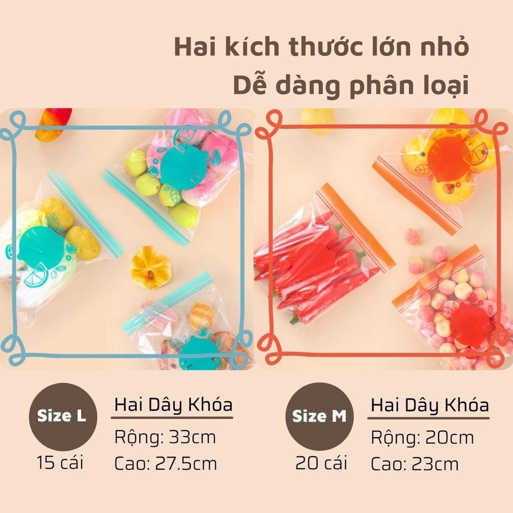 Túi Zip Đựng Thực Phẩm An Toàn Hai Khóa Kéo Chống Rỉ Nước, Túi Zip Dai Dày Dặn Size M(20 túi) L(15 túi) 0303