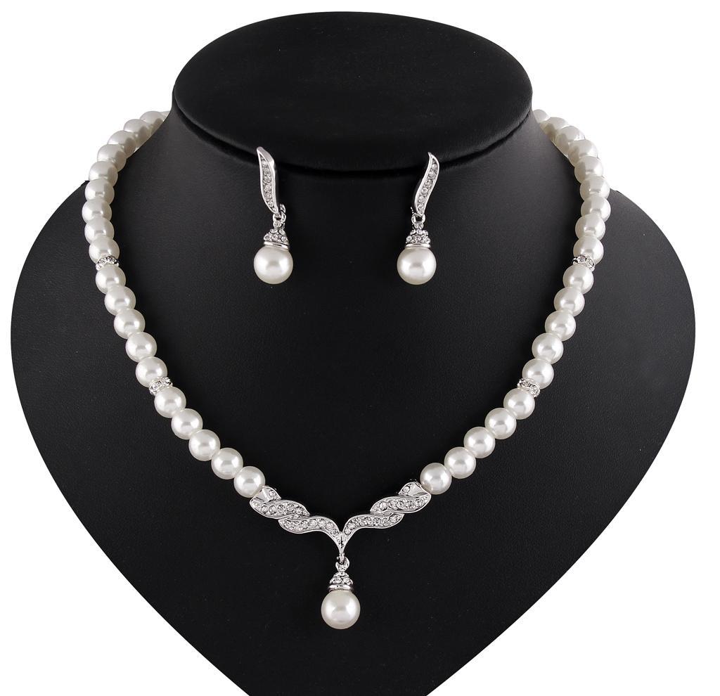 2 Sets Fashion Women Jewelry Set Pearl Necklace+Earrings For Bridal Wedding
