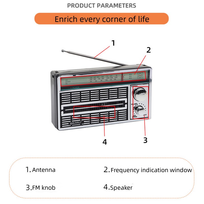 ĐÀI RADIO 2 PIN ĐẠI D BAIJIALI BJL-1202AC có cắm điện 220V trực tiếp