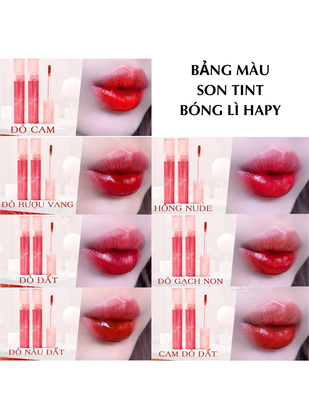 Son tint bóng lì Hapy Glow Lip Tint 3.5ml kháng nước lâu trôi không khô môi căng bóng