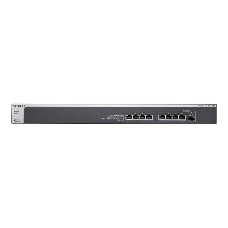 Bộ Chia Mạng Gắn Rack 8 Cổng 100M/1G/10G Với 1 Cổng Quang Combo 10G SFP+ ProSAFE 10-Gigabit Ethernet Smart Managed Plus Switch Netgear XS708E - Hàng Chính Hãng