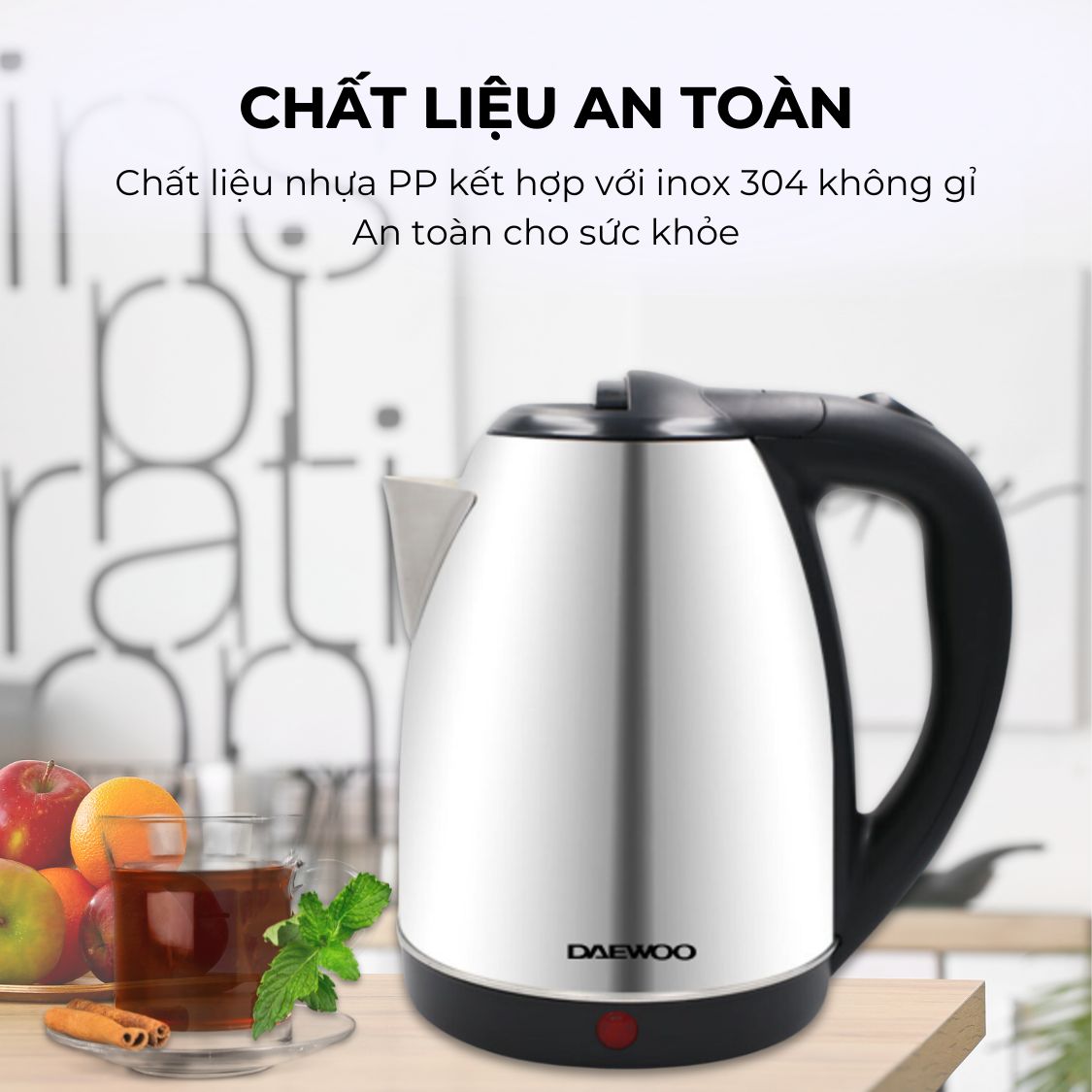 Ấm siêu tốc inox 304 cao cấp đảm bảo an toàn 1.8L Daewoo DWK-S1805 đế xoay 360 độ - Hàng chính hãng BH 2 năm - Hàng chính hãng