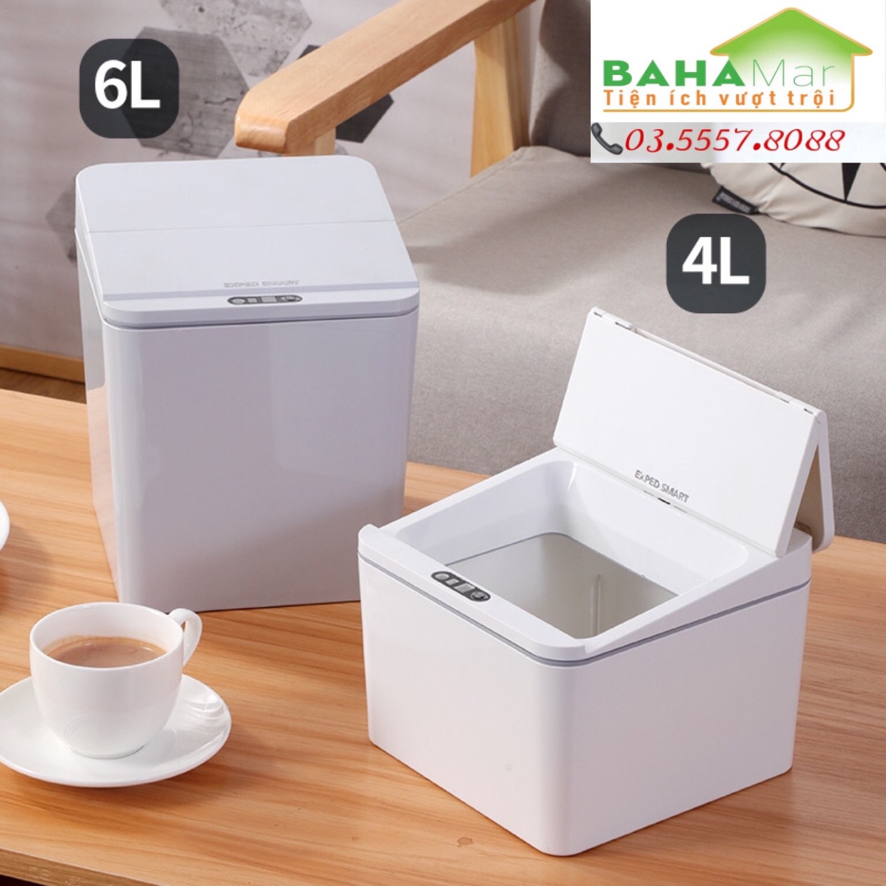 HỘP ĐA NĂNG MỞ - ĐÓNG BẰNG CẢM ỨNG HÌNH ẢNH 6L &quot;BAHAMR&quot; đựng đồ ăn vặt, đồ khô, mỹ phẩm và văn phòng phẩm... không cần vặn nắp chỉ cần giơ nhẹ tay là nắp hộp tự động mở để bỏ đồ vào và lấy đồ ra dùng.