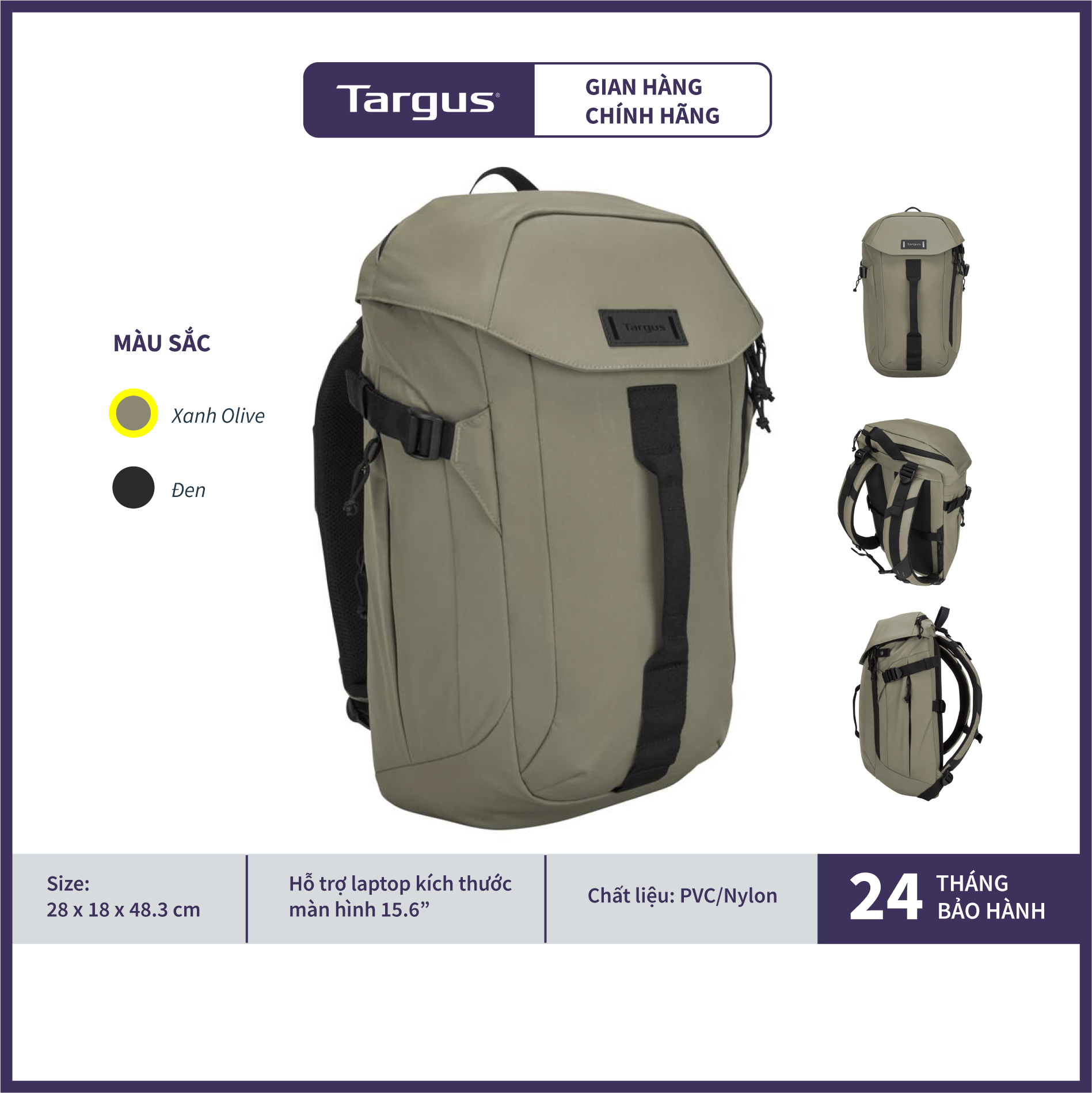 Balo Targus TSB971GL-70 dòng Laptop 15.6&quot; Sol-Lite Backpack - Hàng Chính Hãng