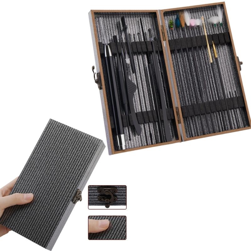 Bộ lấy Ráy Tai,Dụng Cụ Lấy Ráy Tai Massa Tai 20 Món Hộp Gỗ Mun,Tích Hợp Lấy Ráy Tai Có Đèn Cao Cấp