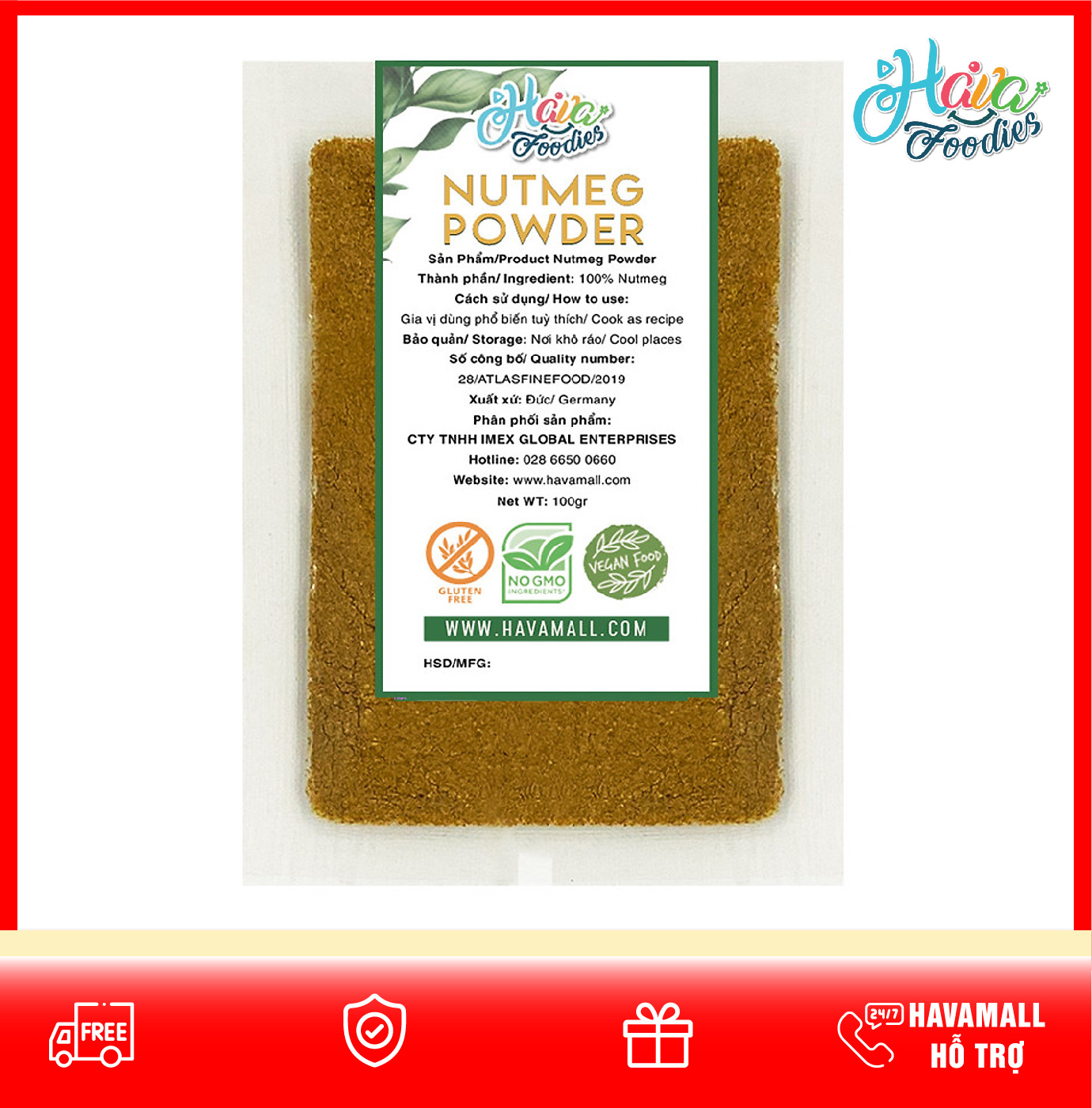 Bột Nhục Đậu Khấu Thương Hiệu Hava Foodies Gói 100g – Nutmeg Powder