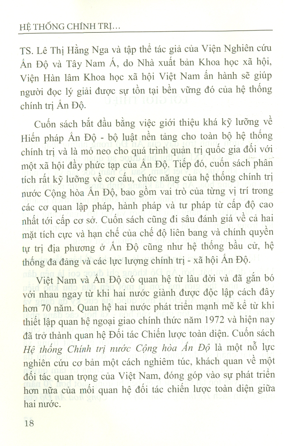 Hệ Thống Chính Trị Nước Cộng Hòa Ấn Độ (Sách chuyên khảo)