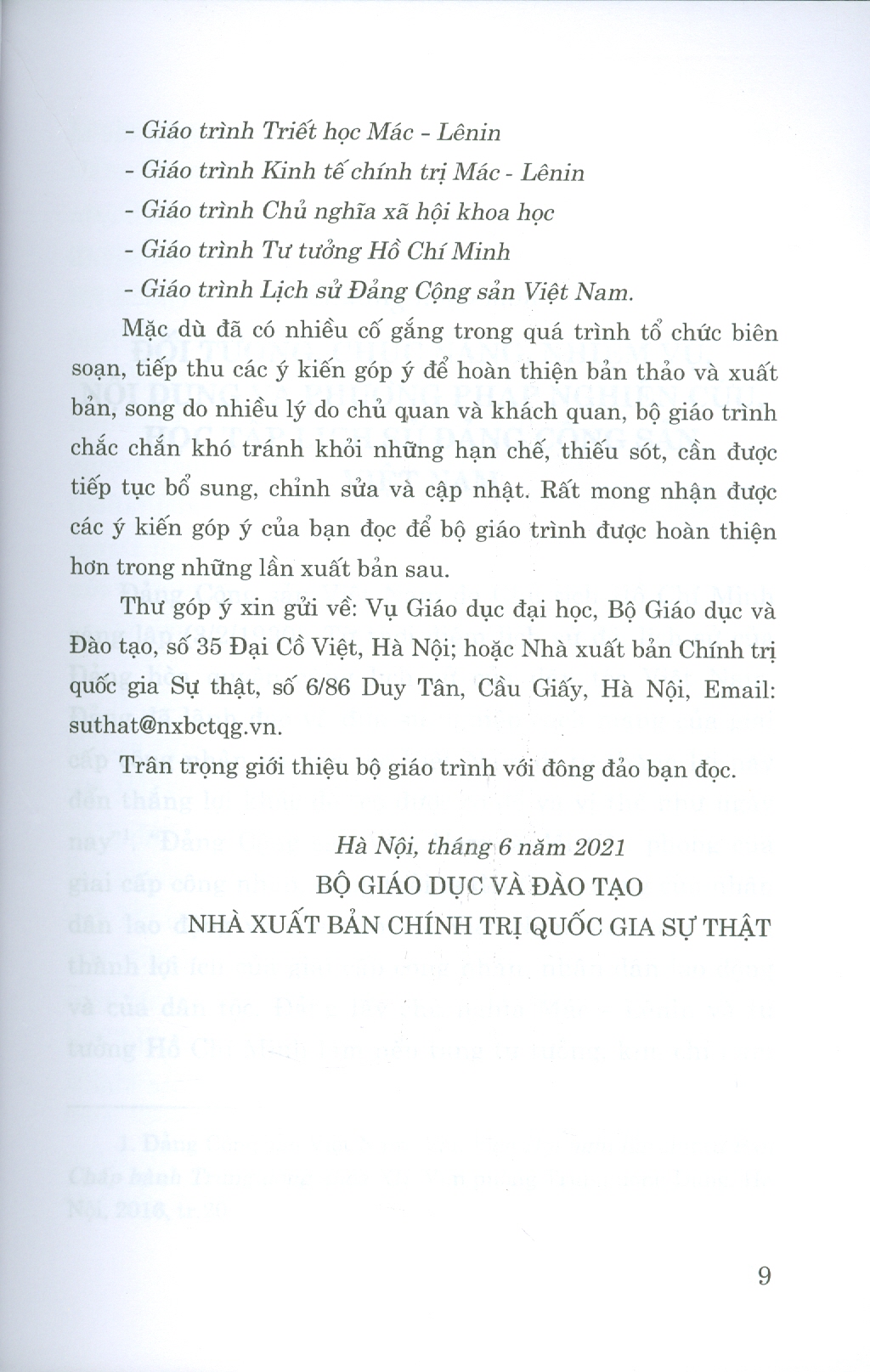 Giáo Trình Lịch Sử Đảng Cộng Sản Việt Nam (Dành Cho Bậc Đại Học Hệ Chuyên Lý Luận Chính Trị) - Bộ mới năm 2021