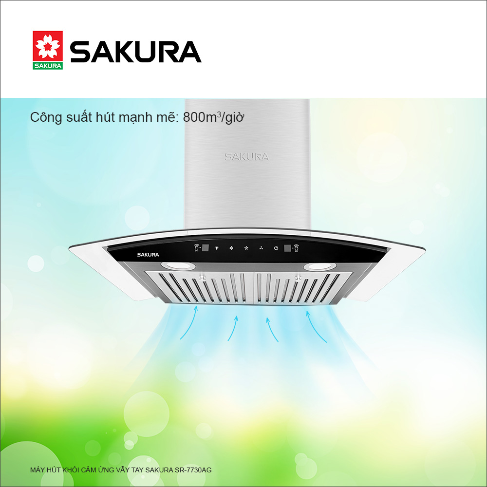 Máy Hút Khói SAKURA Áp Tường, Cảm Ứng Vẫy Tay SR-7730AG - Hàng Chính Hãng