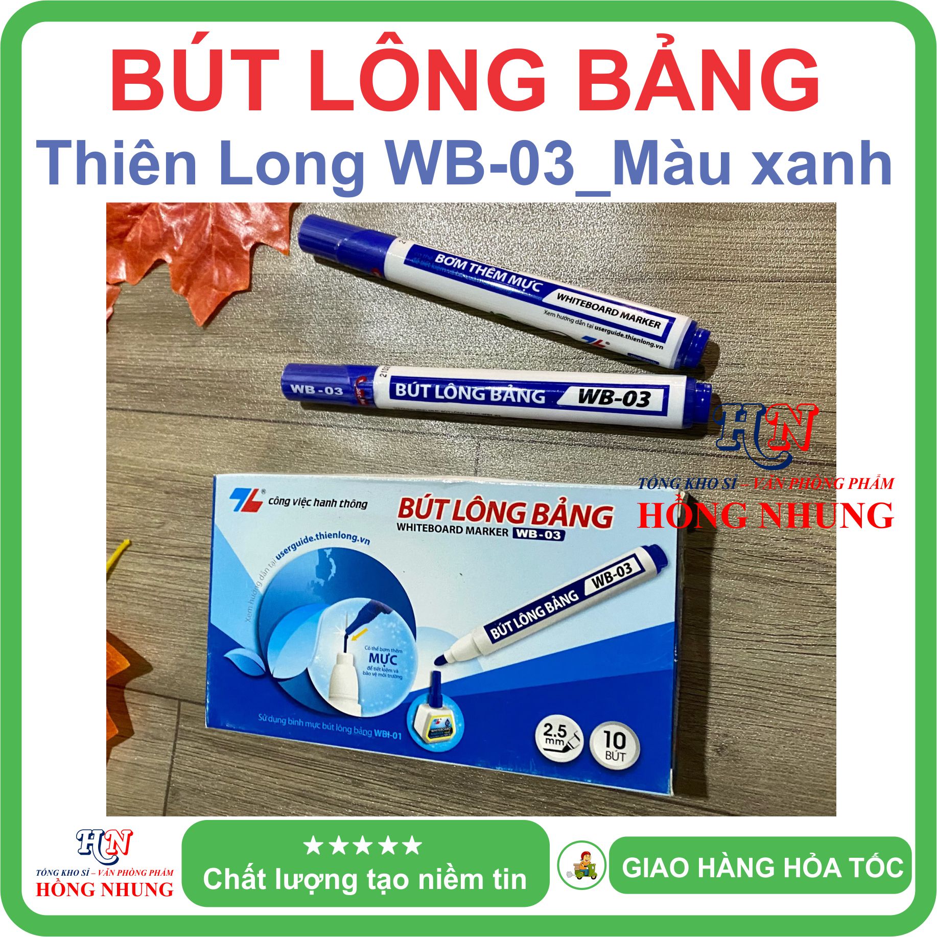 [SÉT] COMBO Hộp 10 Cây Bút Lông Viết Bảng Trắng WB-03, Mực ra đều, dễ lau chùi.