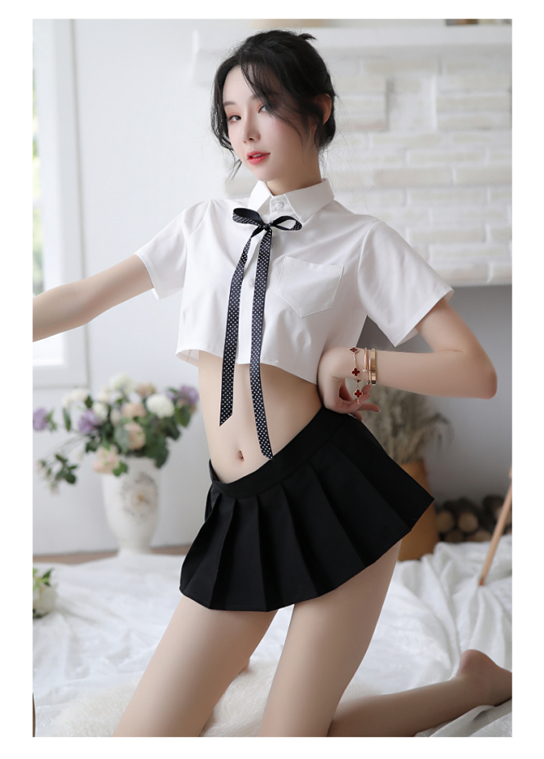 Đồ ngủ Cosplay nữ sinh thư ký cà vạt chấm b - Trắng - Freesize