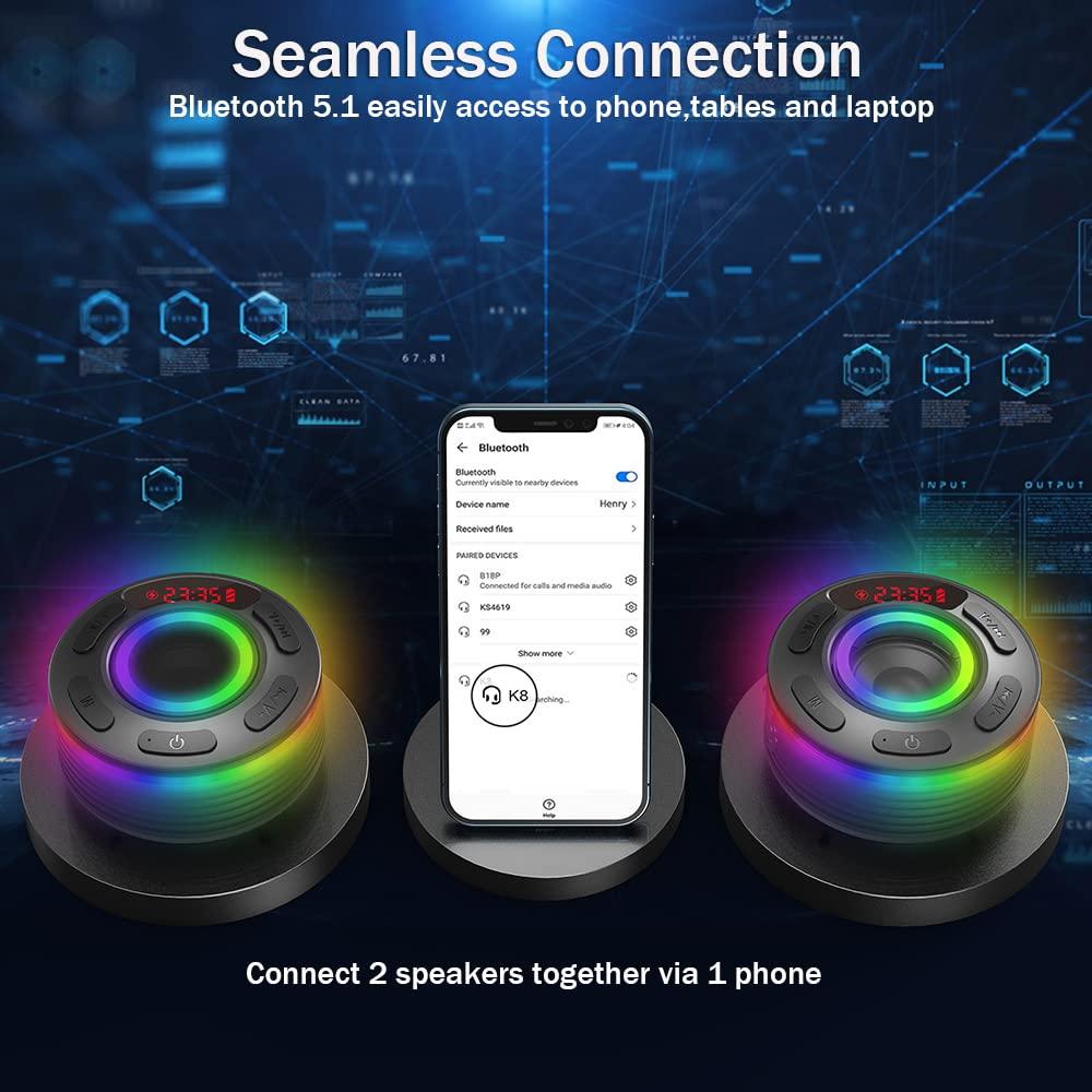 Loa tắm Bluetooth di động, loa mini-bluetooth-5.1 di động, loa IPX7 không thấm nước với lực hút và móc mạnh mẽ, âm thanh nổi Bluetooth-Radios HD 360 °, micrô tích hợp, 10 giờ chơi