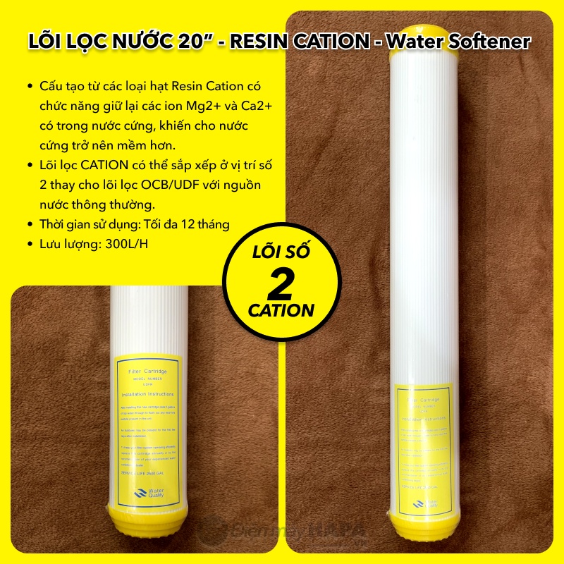 Lõi Lọc Nước 20 inch Số 2 CATION, Lọc Thô, Chuyên xử lý nước cứng, đầu nguồn - Hàng Chất Lượng