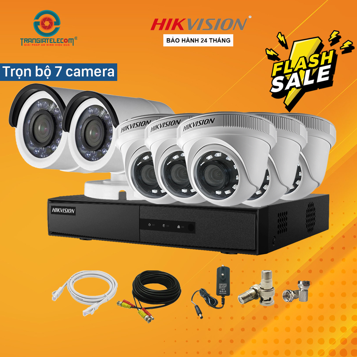 Trọn Bộ 7 Camera Quan Sát Đầy Đủ Phụ Kiện Hikvision 2.0MP Full HD - Hàng Chính Hãng