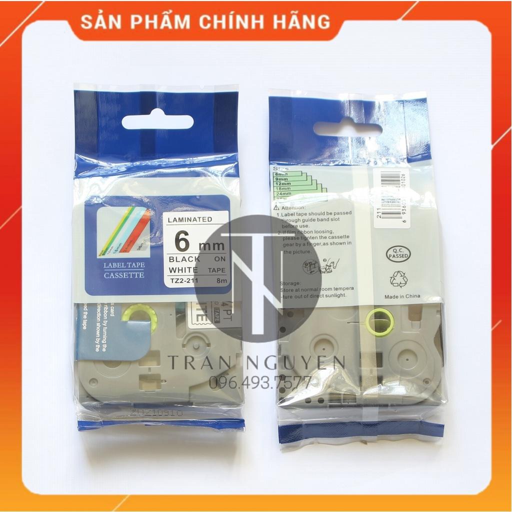 Nhãn In Brother Tz2-211 - Đen nền trắng 6mm x 8m - Hàng nhập khẩu