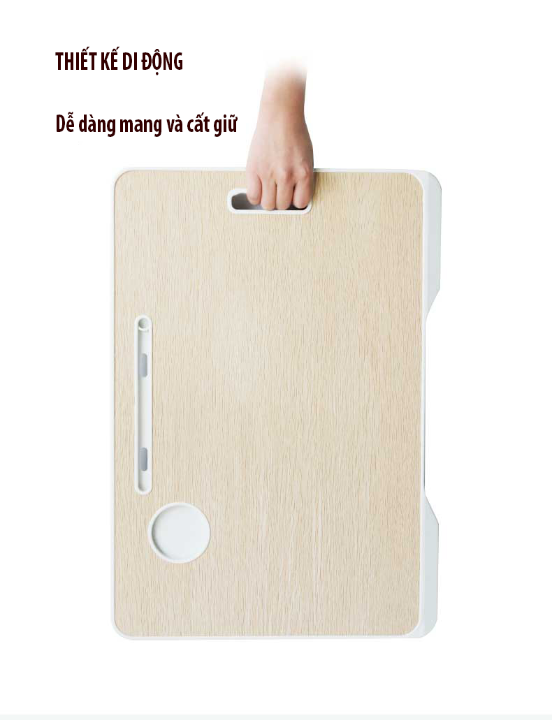 Bàn gấp gấp gọn ngồi giường nhập khẩu có khe bỏ ipad và khe đựng cốc/hộp bút XKZS-001