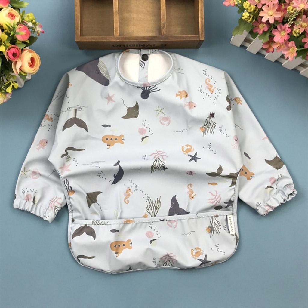 2Pieces Baby Smock Feeding Bib Eating Drooling Burp Apron Cloth for Toddler