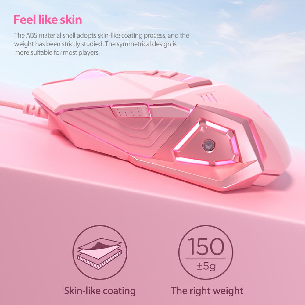 Chuột Có Dây Chơi Game Hay Cơ Học 4800 DPI USB Công Thái Học Chuột Tắt Tiếng Chuột Có Đèn Dành Cho Máy Tính Laptop Chơi Game Văn Phòng hồng Vĩ Mô