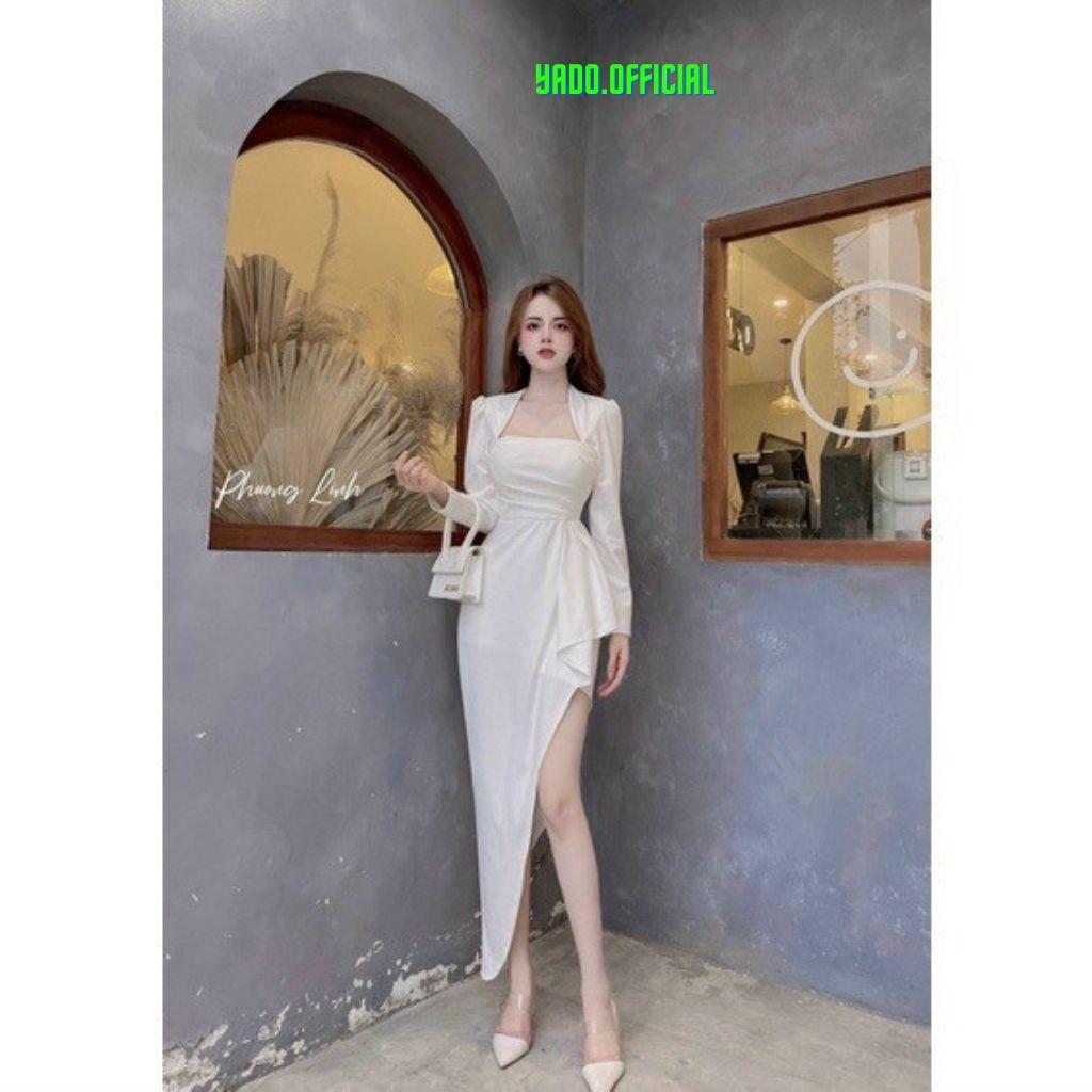 FREESHIP Đầm cổ vuông xẻ tà váy xẻ tà tay dài phối bèo siêu sang chảnh dành cho các nàng yêu dự tiệc KIMGIA DS